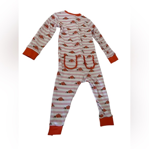 Posh Pickle Girls 3T Pumpkin Fall Pajamas Footless 100% Pima EUC - Picture 4 of 4